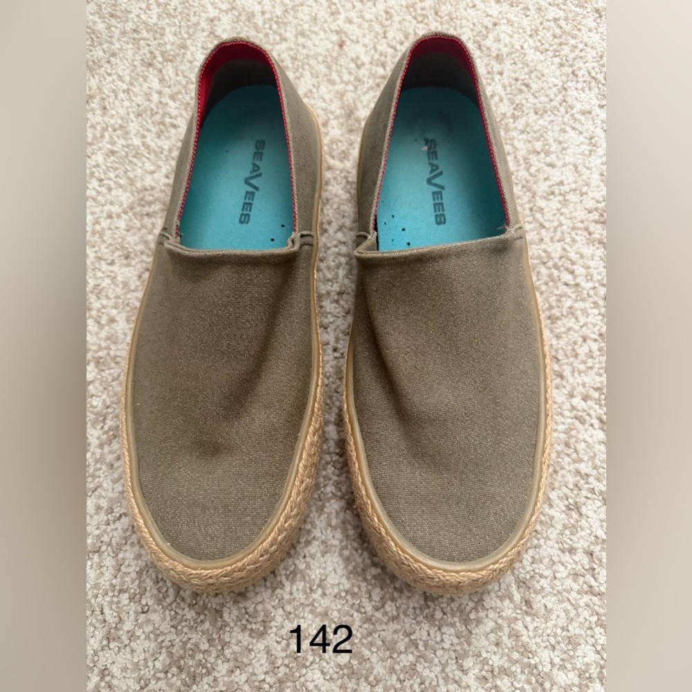 SeaVees Olive Canvas Slip-On Loafers with Tan Espadrille Sole